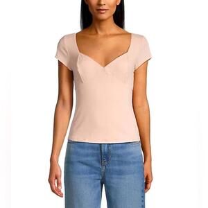 NWT Guess Nataly Ribbed Stretch Sweetheart Top, pastel pink, size large